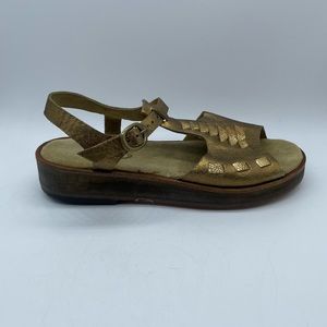 Calleen Cordero Metallic Gold Woven Leather Platform Sandal Womens 8 EUC